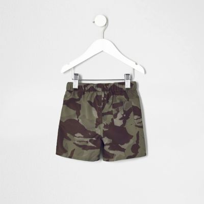 Mini boys khaki green camo swim shorts